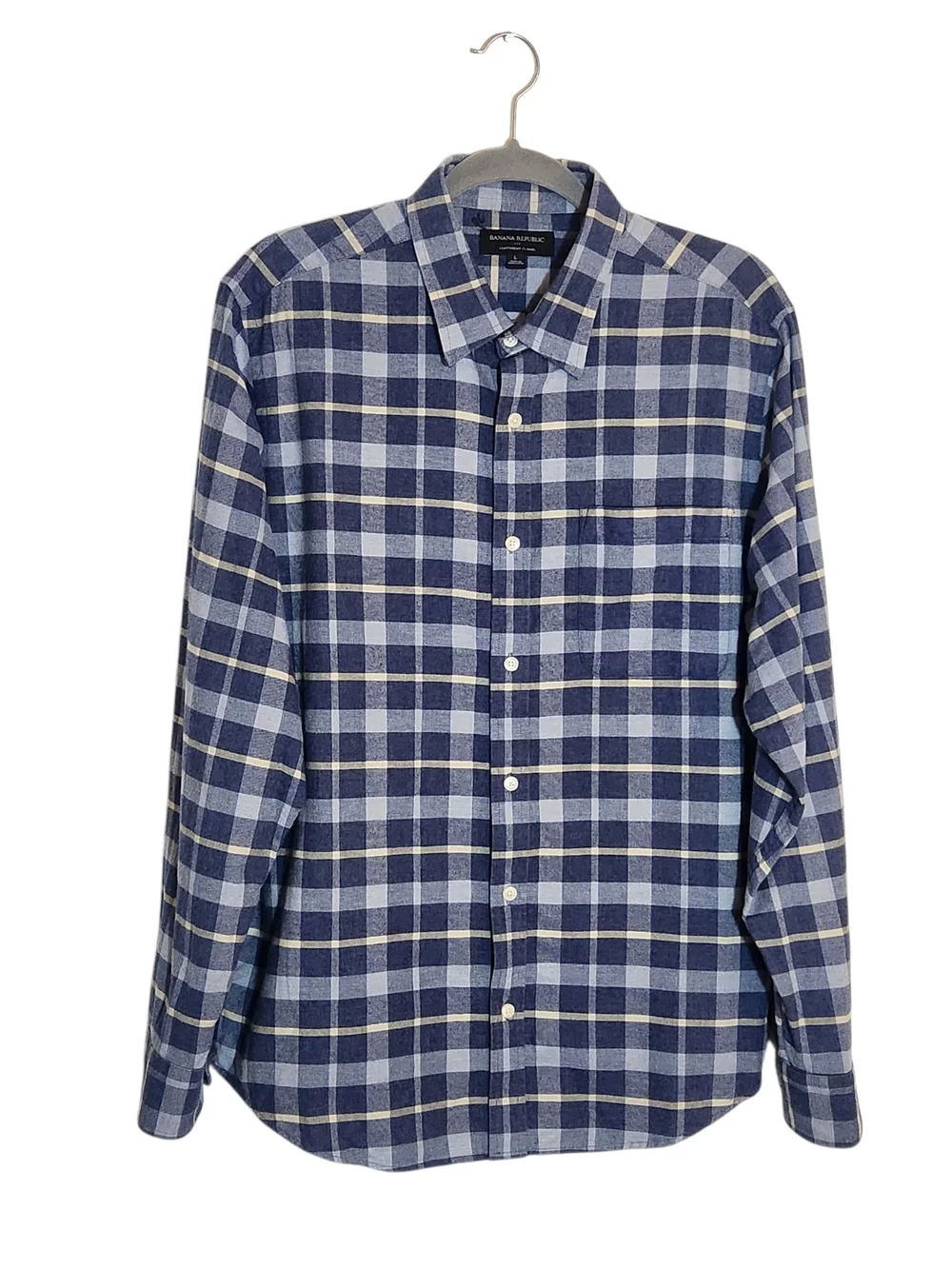Banana Republic Blue Plaid Flannel Button Down Shirt Size Large